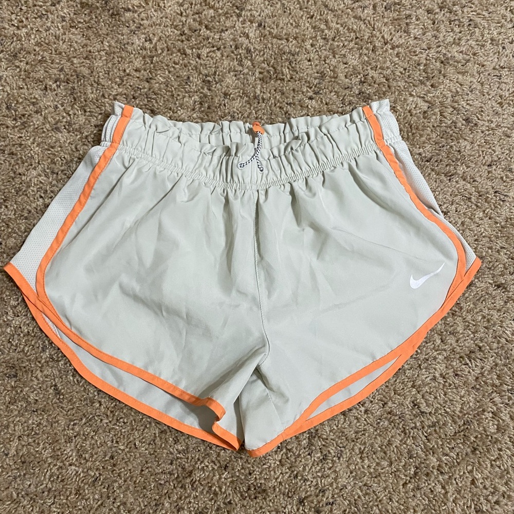 Nike Women's Light Gray Shorts with Orange Trim